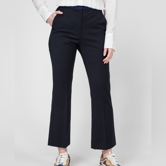 Sandro Paris Virgin Wool Blend Ankle Length Trousers Banded Waist Size 40- 12 US - Picture 1 of 9